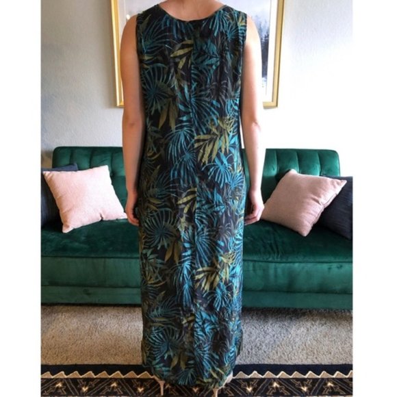 Vintage Amanda Smith Sleeveless Silk Tropical Pattern Maxi Dress - Picture 3 of 4